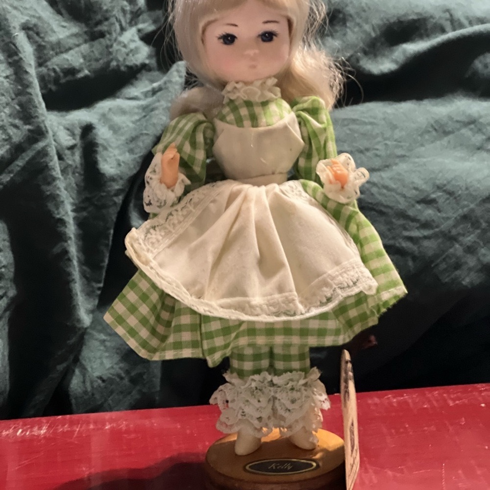Vintage Doll in Green Gingham Dress Kelly